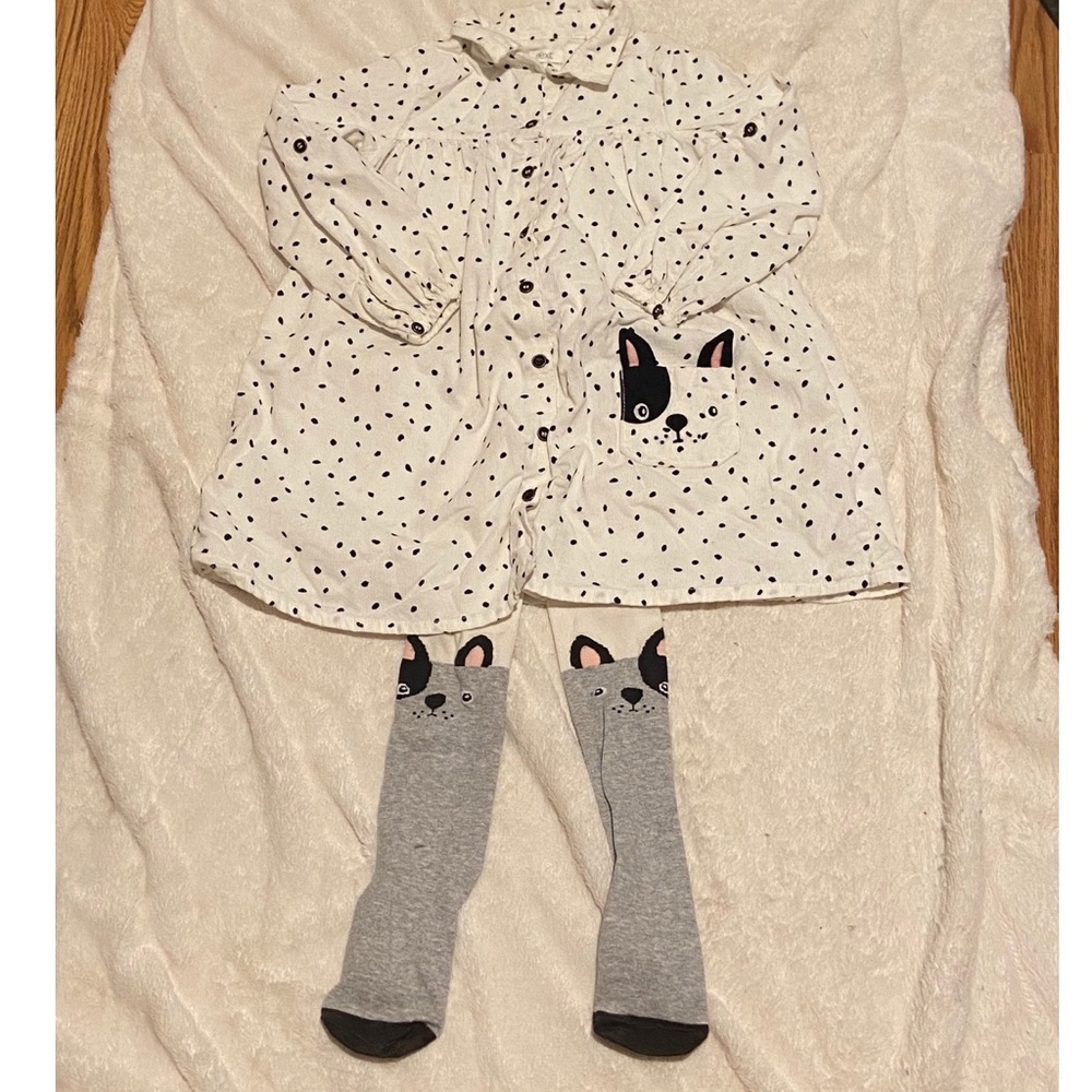 Black & white 2 pc. dress w/ puppy design. Next, size 5-6 yrs.